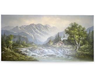 Signed R. Boren Mountain Landscape Oil on Canvas