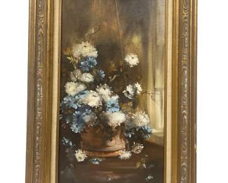 Signed Vintage Still Life Floral Oil on Canvas