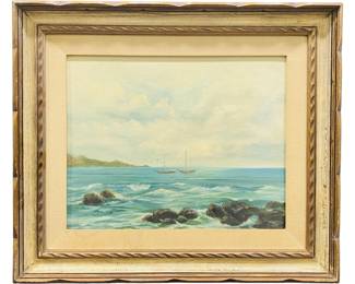 Merrick Signed Seascape Framed Oil on Board