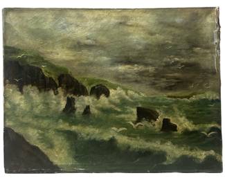 Antique Signed F.J. Bargman Oceanic Oil on Canvas