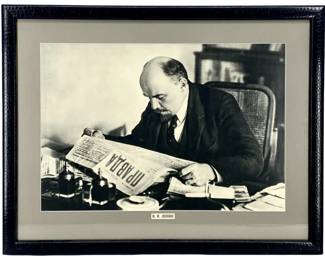 Vladimir Lenin Reading Pravda B&W Photography