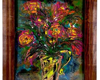 Signed Nadine Leo Abstract Acrylic Bouquet
