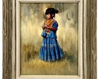 Signed Beck Native American Girl Oil Canvas