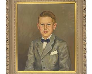 Signed Portrait of a Young Boy Oil on Canvas