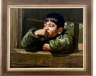 W. Muller-Lux Portrait of Indian Boy Oil On Board