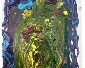 Signed Nadine Leo Abstract Acrylic Spill on Canvas