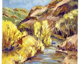 Signed Nadine Leo Creek Landscape Oil on Canvas