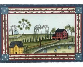 Original Folk Art Farm Oil on Board