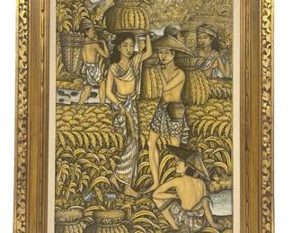 Balinese Rice Harvesting Scene Acrylic on Canvas