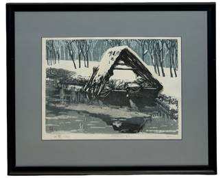 Vintage Signed Shen min Yi Asian Woodblock