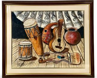 Signed Jorge Dunn Instruments Oil on Canvas