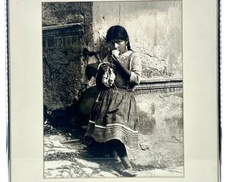 Framed Antique B&W Native American Girl Photo
