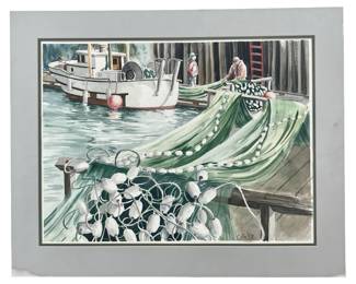 Signed Colin ‘92 Boat Dock Watercolor on Paper