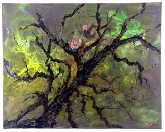Signed Nadine Leo “Love" Mixed Media on Canvas