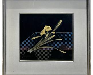 Signed East Asian Floral Lacquerware Painting