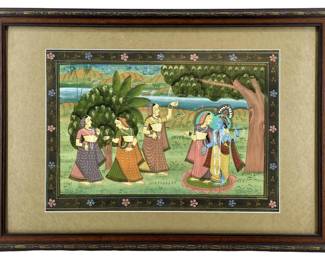 Framed Indian Krishna Oil on Canvas