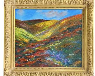 Signed Nadine Leo Oil on Canvas Flower Field