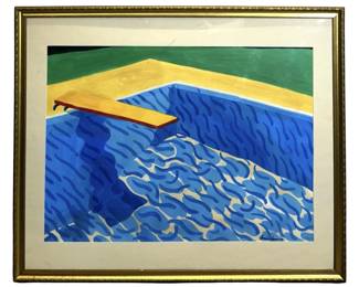 Signed David Hockney Pool Acrylic on Canvas