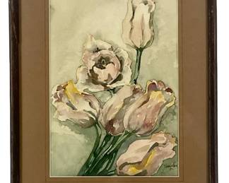 Signed Vintage Tulip Watercolor on Paper (Framed)
