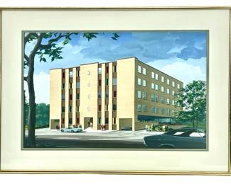 Framed Acrylic Office Building Painting