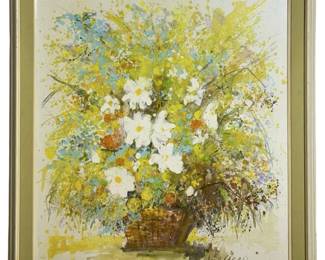 Signed Liliano Abstract Floral Oil on Canvas