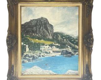 Signed R.E. Clores Capri Seascape Oil on Canvas
