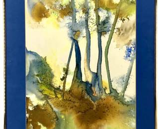 Signed Betty Braig Light in the Forest Watercolor