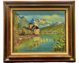 Signed Oil On Canvas Landscape W/ Castle