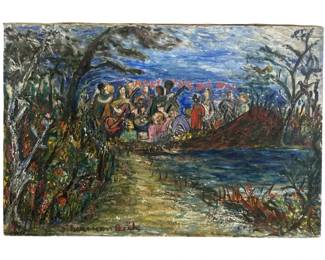Antique Signed Sara Berman Beach Oil on Canvas