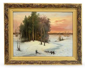 Signed Vintage Winter Landscape Oil on Canvas