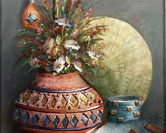 C. Benolt Native American Still Life Oil on Canvas