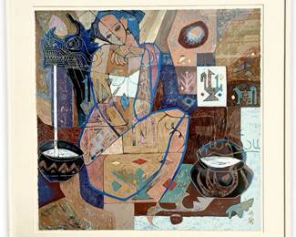 He Neng “Woman and Dragon" Lithograph