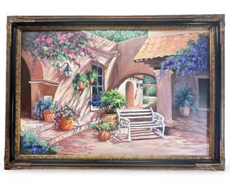 Signed Zuest Floral Courtyard Oil on Canvas