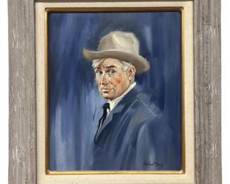 Signed Harland Young Will Rogers Portrait Oil