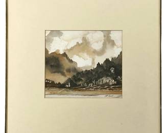 Signed M. Pirie “Winter Evening" Watercolor
