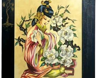 Signed Georgina Asian Gouache Painting