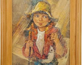 Signed Salvador Cabrera Oil On Leaf
