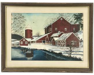 Signed Don Streeter Winter Barn Watercolor