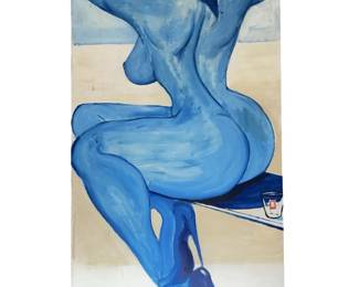 Signed L.A. Willette Blue Nude Female Acrylic on