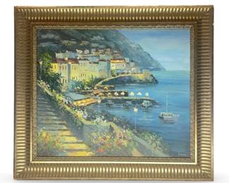 Signed Lucas Teixeira Coastal View Oil on Canvas