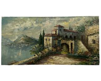 Signed P.G.Tiele Italian Harbor Oil on Canvas