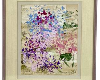 Signed Margo vonPhul “Lilacs" Mixed Media on Paper
