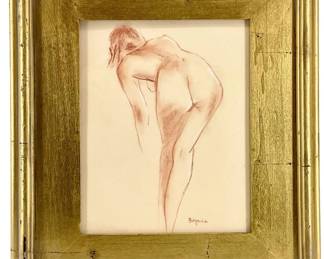Framed Vojkan Begovic Bending Nude Drawing