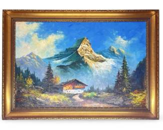 Signed S.A. Kahn Mountainscape Oil on Canvas