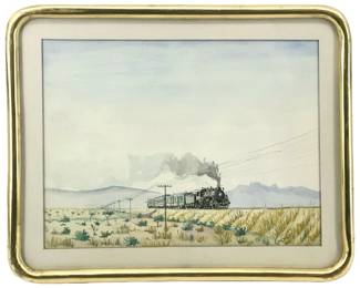 1980 Signed GGG Tren Pasajero Watercolor Painting