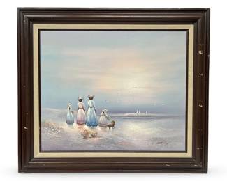 Signed Sterling Vintage Coastal Landscape Oil on