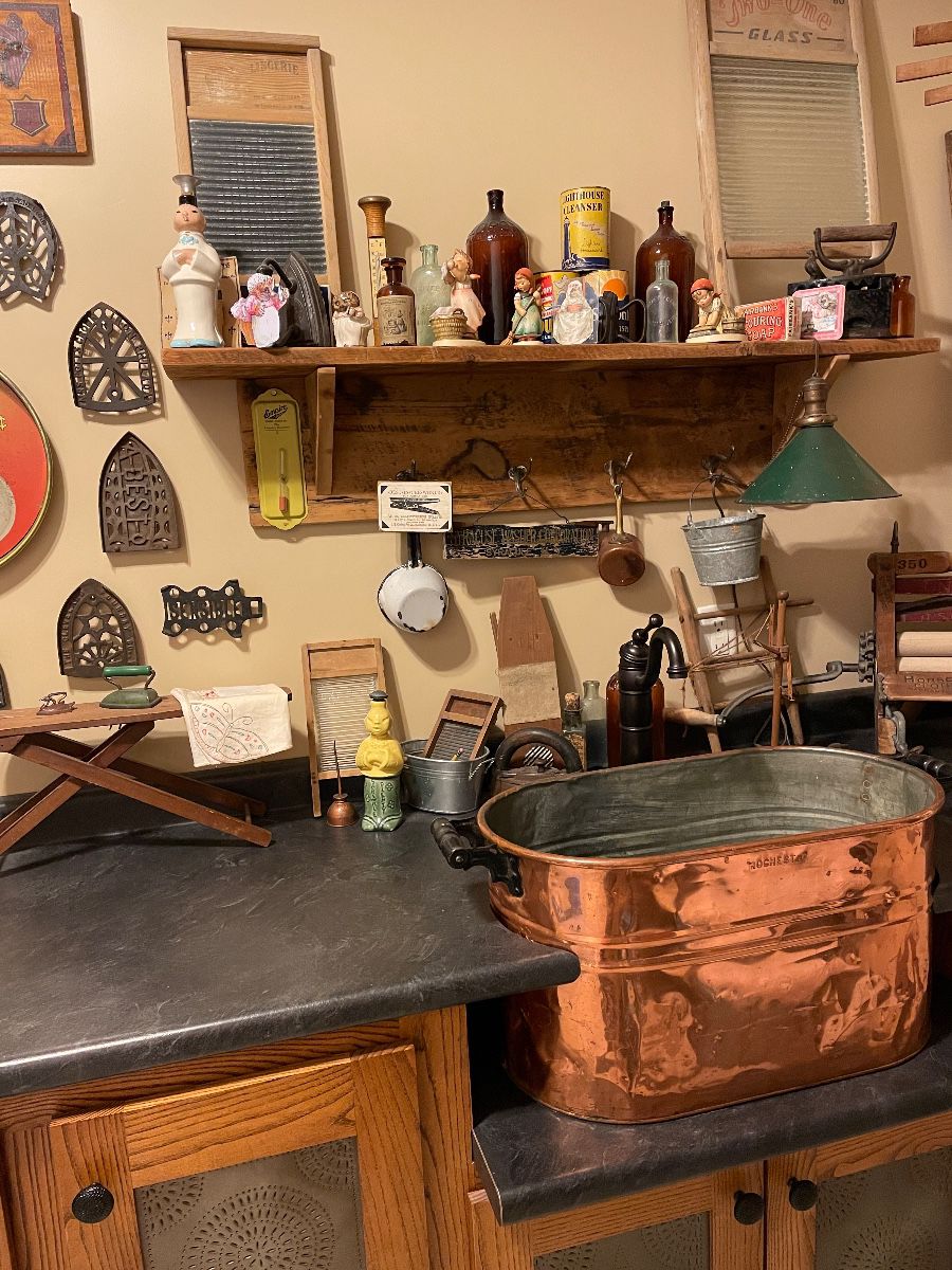 Many vintage laundry items.
