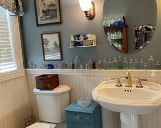 Vintage pharmacy bottles, eye cups 