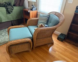 Vintage Palecek Wicker Chair and Ottoman