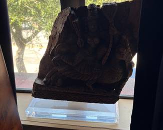 Antique wooden temple panel on base